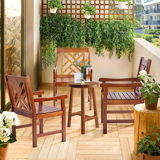 VINGLI Outdoor Dining Chairs Set of 4, Heavy Duty 330 LBS Wooden Patio Chairs with Comfortable Backrest, Solid Wood Patio Dining Chairs Garden Chairs for Yard, Front Porch and Deck (Teak, 4 PCS)