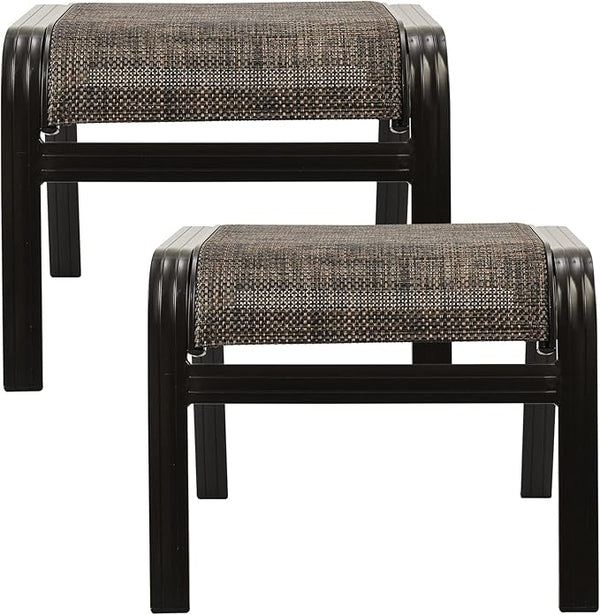 Outdoor Patio Foot Rest Ottoman Seat Textilene Portable Metal Footstool Portable Patio Chairs 2 Set Brown - Photo 1