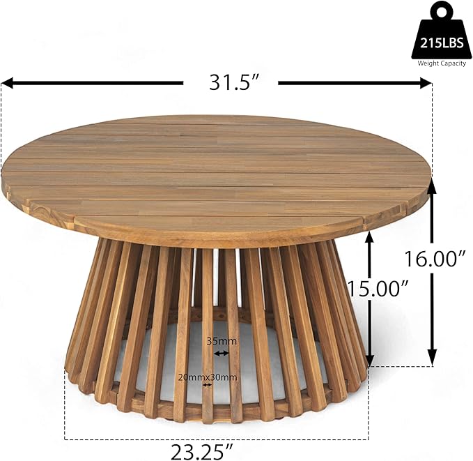 Merax Outdoor Acacia Wood Conversation Set, 3-Seat Loveseat Sofa w/Coushion and Round Coffee Table for Backyard, Patio Furniture, Teak+Light Gray