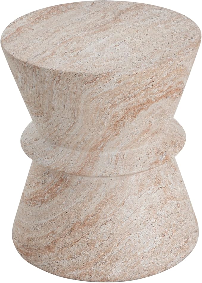 Christopher Knight Home Jaym 18.00" H Indoor Outdoor Accent Side Table, Patio Decorative End Table, Hourglass-Shaped Lightweight Concrete Garden Stool for Patio Balcony & Garden Decor, Travertine