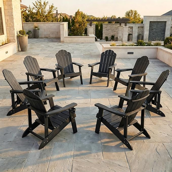 LUE BONA HDPE Adirondack Chairs Set of 8 - Weather Resistant Outdoor Seating with Cup Holder, Ideal for Patio, Deck - Photo 1