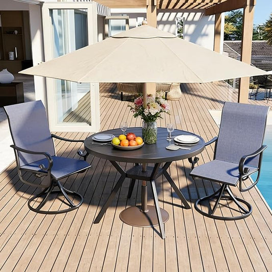 Patio Swivel Chairs Set of 2, Outdoor Dining Chairs with High Back, All-Weather Swivel Rocker Chair with Sturdy Metal Frame for Outdoor Poolside Lawn Garden, Navy Blue