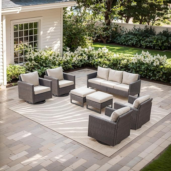 Rilyson Wicker Outdoor Patio Furniture Set - 7 Piece Patio Conversation Set with 4 Swivel Rocker Chairs - Photo 1