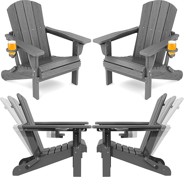 SERWALL Folding Adirondack Chair Set of 4, Adjustable Adirondack Chair with 3 Recline Positions - Photo 1