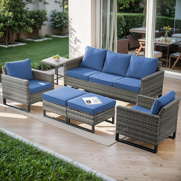 Rilyson Wicker Outdoor Patio Furniture Set - 6 Piece Patio Conversation Set with 2 Armrest Chairs, 2 Rattan Ottoman - Photo 1