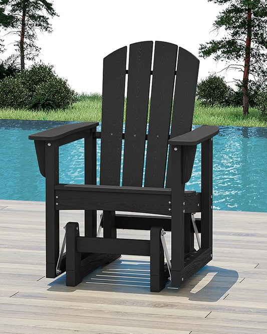 SERWALL Outdoor Glider Chair, HDPE Patio Glider Rocker All-Weather Porch Glider for Outside, Black
