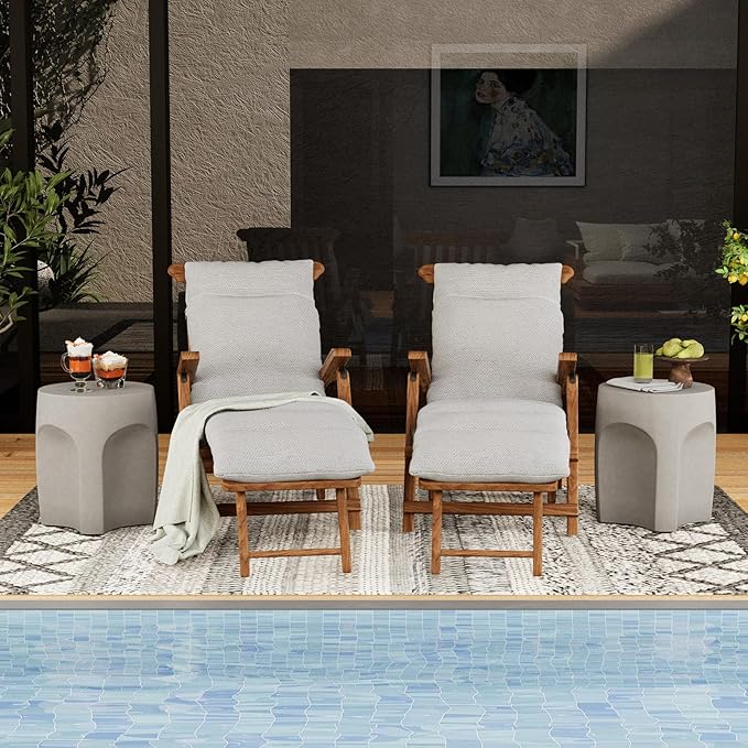 SUNBURY Outdoor Side Tables for Patio, 17" H Concrete Accent End Table, Indoor Small Round Patio End Table, Garden Stools for Yard, Arch Shape Cement Color