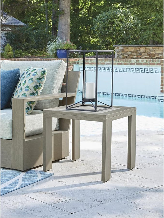 Signature Design by Ashley Kimpton Isle Cottage Sintered Stone Tabletop Outdoor End Table with 4 Legs, Light Brown & Beige