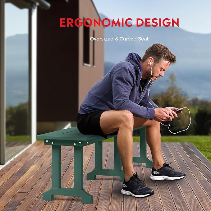 Costaelm Outdoor Benches Weatherproof, Park Long Bench Poly Lumber Backless for Entryway Front Porch Garden Bench Seat for Patio, Dark Green