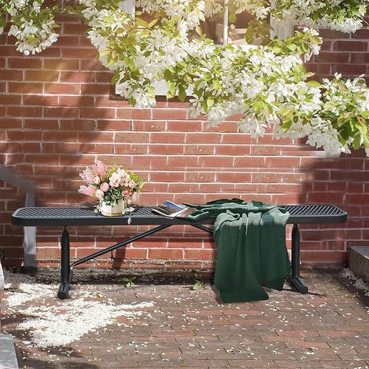 6FT/72INCH Heavy Duty Metal Park Bench for Outside, Weatherproof Commercial Outdoor Garden Benches, Expanded Metal Mesh Bench for Shopping Malls, Lawn, Park, Deck, Patio, Porch, Black