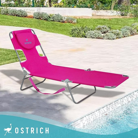 Ostrich Chaise Lounge Folding Portable Sunbathing Poolside Beach Chair (2 Pack)
