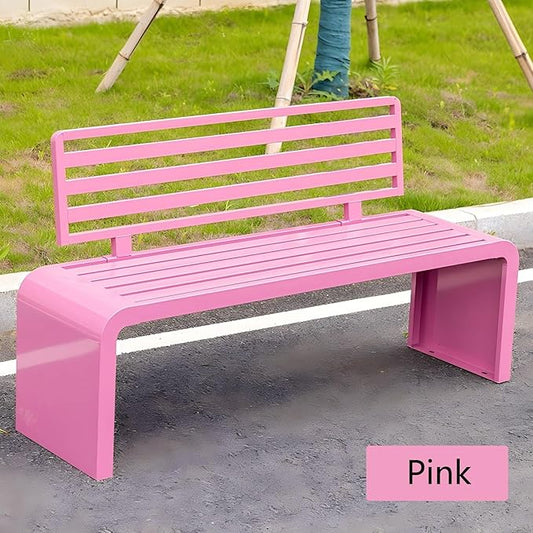 Metal Garden Bench, Outdoor Benches Weatherproof 100/120/150/180 Cm Patio Bench with Backrest, Park Benches Seat for Outside Picnic Yard Front Porch Outdoor Furniture Deco(Pink,180 cm/70.87 in)