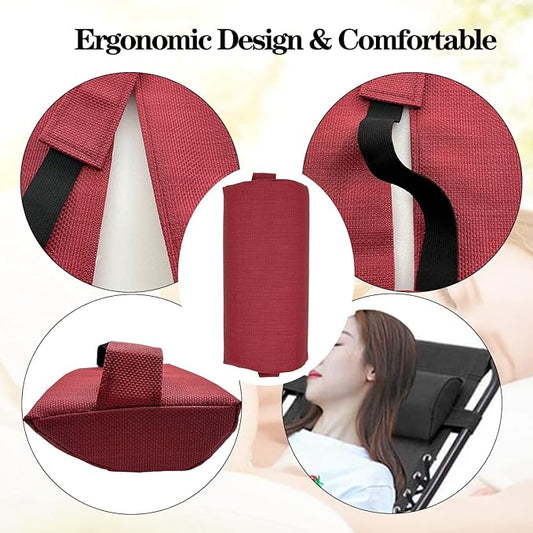 Ostlttyn Zero Gravity Chair Replacement Pillow Headrest with Elastic Band, Universal Soft Removable Padded Cushion Head Pillow for Zero Gravity Lounge Chair, Folding Patio Lawn Recliner Chair, Red