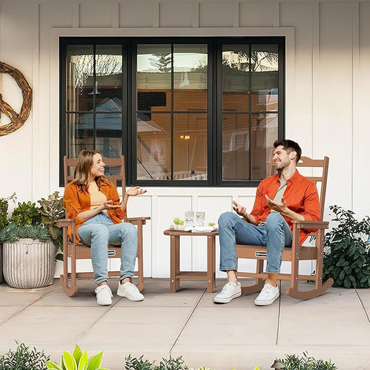 nalone Outdoor Rocking Chairs Set of 2, Oversized Porch Rocker Chair for Adult, All-Weather Resistant Patio Rocking Chair for Garden Lawn(Teak)