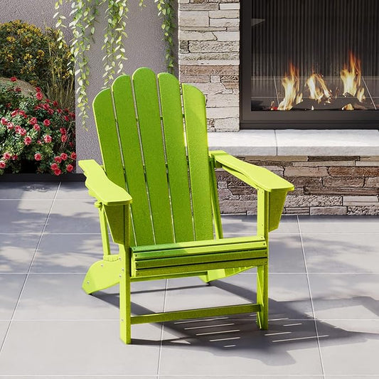 Costaelm Lakeview Outdoor Patio HDPE Adirondack Chair with Cup Holder, Lime