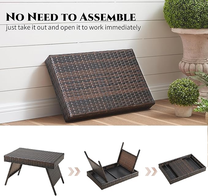Outdoor PE Wicker Coffee Table, Rattan Patio Table for Conversation Set, Outdoor Table for Poolside, Garden, Backyard, Brown