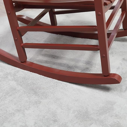 Outdoor Rocking Chair, Patio Wooden Rocking Chair with Smooth Armrests, High Back for Garden, Balcony, Porch, Supports Up to 352 lbs., Wine Red