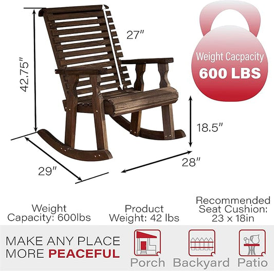 Amish Heavy Duty 600 Lb Roll Back Pressure Treated Rocking Chair (Dark Walnut Stain)