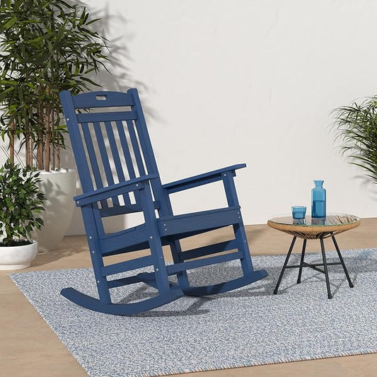 YEFU Outdoor Rocking Chair Porch: Outdoor Patio Rocking Chairs-Oversized Rocker Chair-All Weather Poly Rocker Lawn Chairs for Adult-Seat Area 22"x21"-Backrest Height 31"-380lbs Weight Capacity-Navy