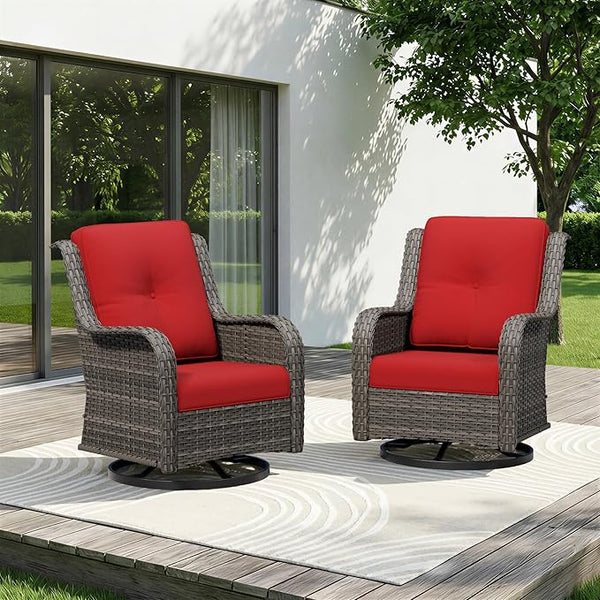 Swivel Rocker Patio Chairs Set of 2 - Outdoor Wicker Patio Furniture Set 2 Pieces with Thickened Olefin Cushions - Photo 1