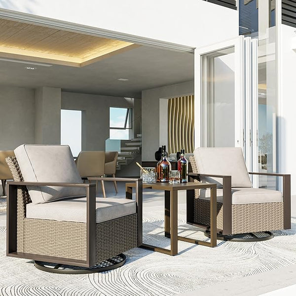 3 Piece Patio Chair Set, Outdoor Swivel Rocker Patio Chairs and Side Table, Metal Patio Furniture with Deep Seating - Photo 1