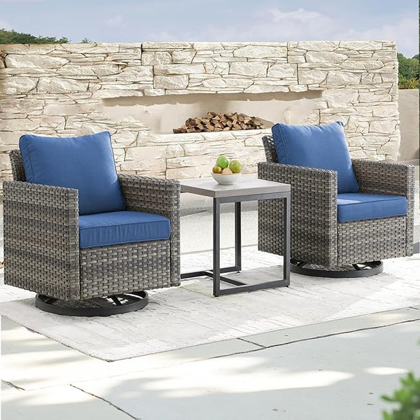 Outdoor Patio Swivel Rocker Chairs - 3 Piece Wicker Patio Furniture Bistro Swivel Rocking Chairs Set with Comfortable - Photo 1