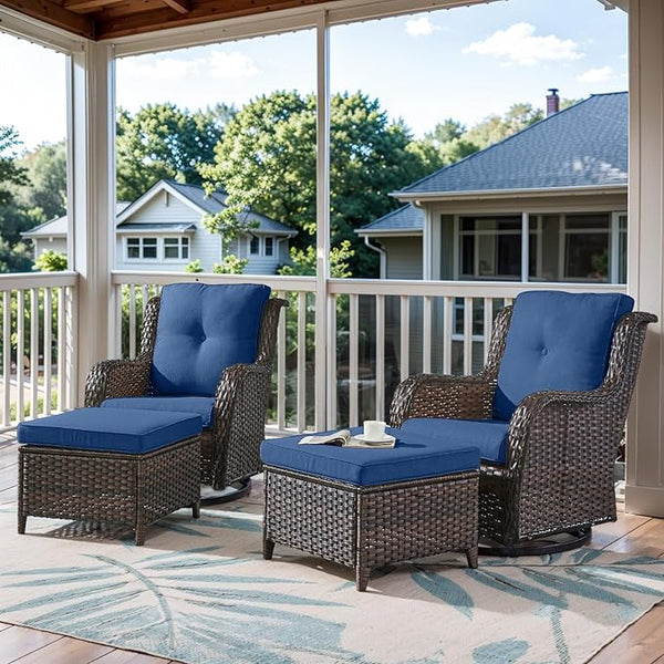 Belord Outdoor Swivel Chairs Set of 2, Patio Wicker Rocker Chairs with Ottomans - Photo 1
