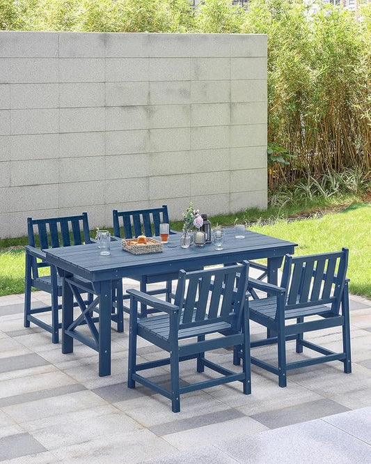 5 Pieces HDPE Patio Dining Set, Outdoor Table and Chairs with Umbrella Hole, Modern Outdoor Dining Set for 4, HDPE Outdoor Patio Furniture Dining Sets for Deck, Poolside, Porch, Navy