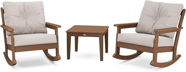 Polywood Vineyard 3-Piece Deep Seating Rocker Set (Teak/Dune Burlap) - Photo 1
