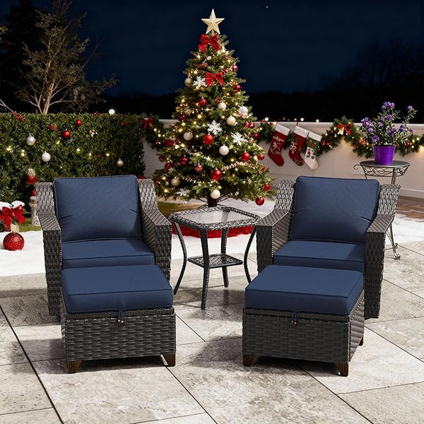 5 Pieces Patio Conversation Furniture Set - Swivel Chairs with Ottomans Set of 2, 1 Side Table - Photo 1