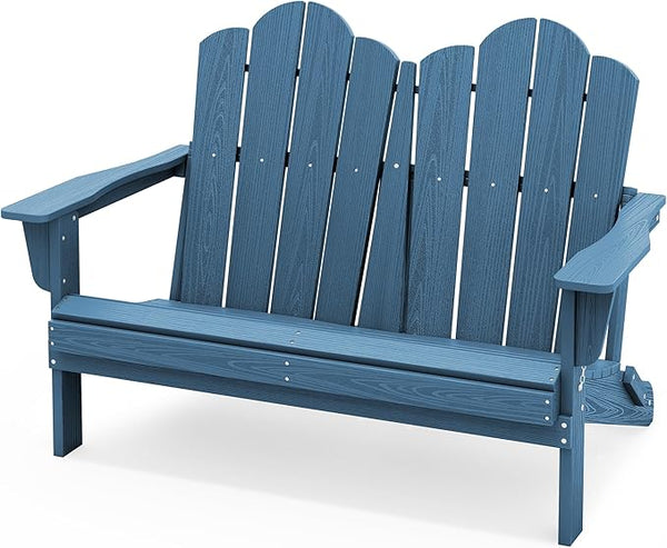 SERWALL Outdoor Folding Adirondack Bench, HDPE All-Weather Adirondack Loveseat, 660 lbs Capacity - Photo 1