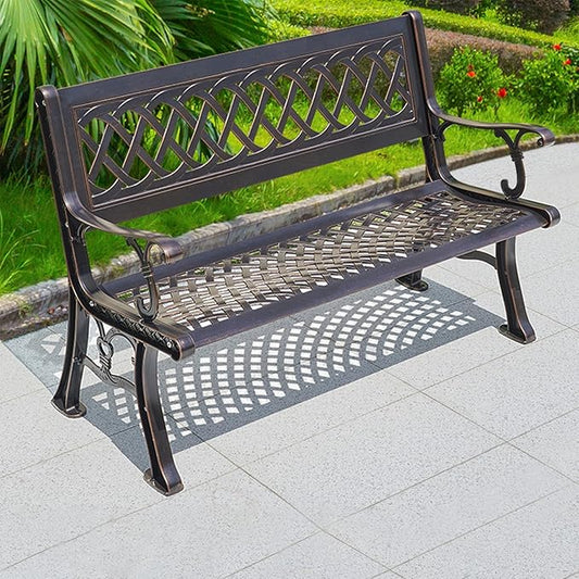 Outdoor Bench Chair Cast Aluminum Garden Bench Patio Bench All-Weather Park Bench for Backyard Porch Lawn (130cm Wentai Park Bench)