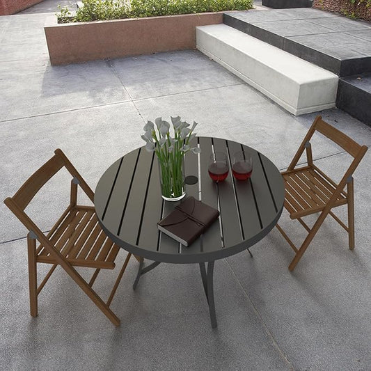 Four Seasons Courtyard Palermo Aluminum Slat Top Dining Table with Umbrella Hole and C Spring for Kitchen and Dining Room Tables, Gray