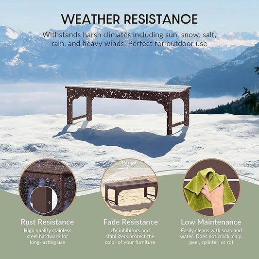 WestinTrends Malibu Outdoor Bench, All Weather Resistant Poly Lumber Backless Patio Garden Bench, Adirondack Curved Bench Seat for Comfort, Dark Brown