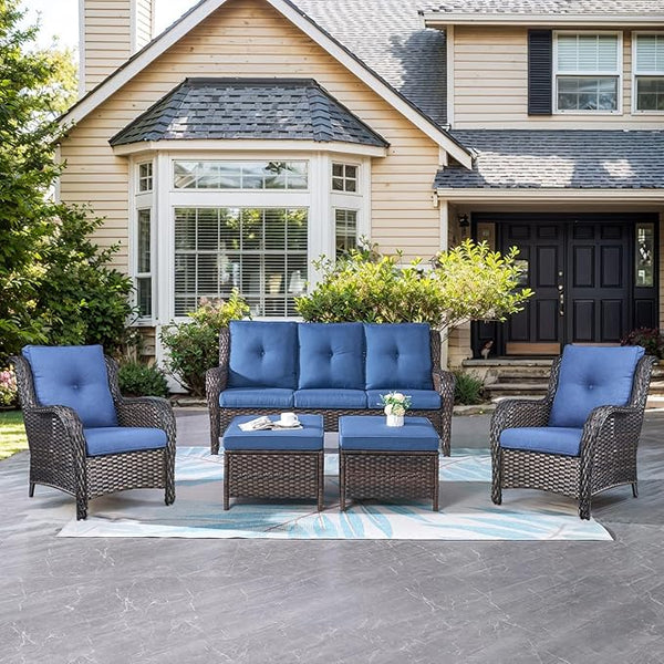Belord Outdoor Wicker Furniture 5 Pieces Patio Furniture Sofa Set Patio Wicker Chairs with Ottomans Conversation Set - Photo 1