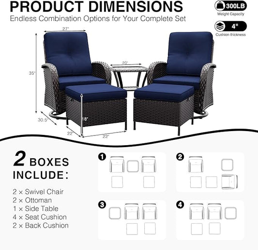 Joyside Wicker Patio Furniture Set, 5 Piece Outdoor Furniture Set with Thickened Cushions, High Back, Deep Seating, Wide Armrest, Outdoor Swivel Rocker Chairs for Porch, Deck