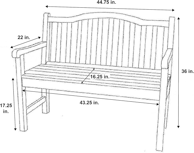 Shine Company Belfort Outdoor Solid Wood Patio Garden Bench, Ergonomic Seat, 22" D x 44.75" W x 36" H, Eggshell White