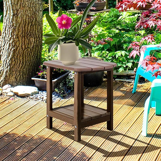 Adirondack Outdoor Side Table - 16.5" Square 2-Tier Patio Table with Weatherproof HDPE Material | All-Weather, Low Maintenance Furniture for Poolside, Porch, Deck