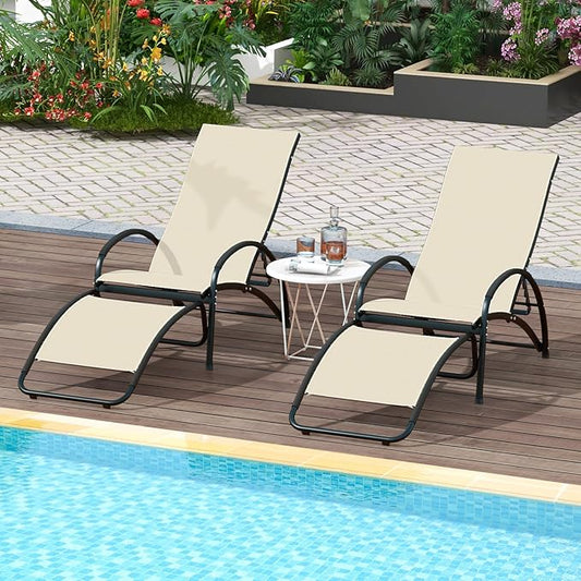 Tangkula Outdoor Rocking Chair Set of 2, 2-in-1 Convertible Lounge Chair with 4-Level Adjustable Backrest, Heavy-Duty Aluminum Frame, Patio Sun Lounger Rocker for Porch, Poolside, Backyard, Garden