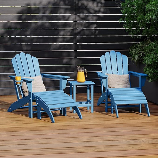 Costaelm Adirondack Chair Footrest Foldable Ottoman, Folding Ottoman Outdoor Foot Rest for Patio Waterproof, Adirondack Ottoman Outdoor, Pacific Blue
