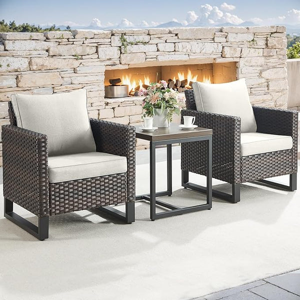 Rilyson Wicker Outdoor Patio Chairs Set - 3 Piece Rattan Patio Furniture Bistro Chairs Set with Waterproof Wicker - Photo 1