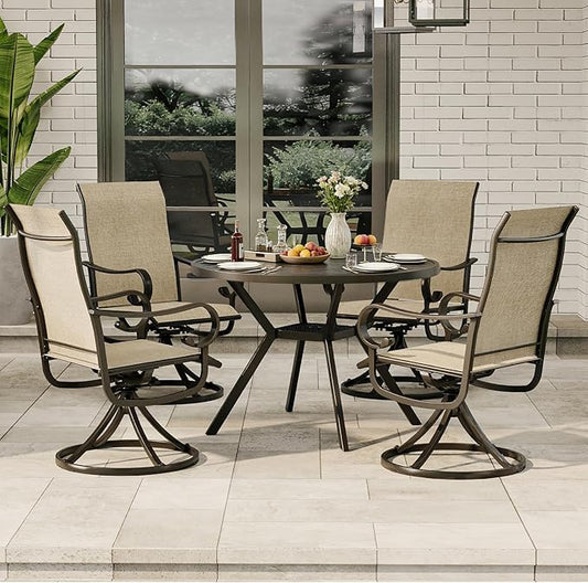 Patio Swivel Chairs Set of 4, Outdoor Dining Chairs with High Back, All-Weather Swivel Rocker Chair with Sturdy Metal Frame for Outdoor Poolside Lawn Garden, Brown