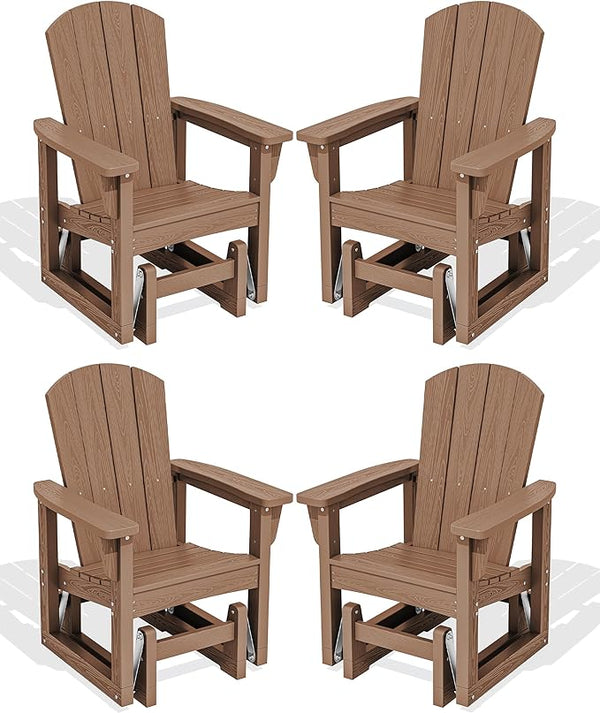 SERWALL Outdoor Glider Chair Set of 4, HDPE Wood-Like Patio Glider Rocker All-Weather Porch Glider for Outside, Brown - Photo 1