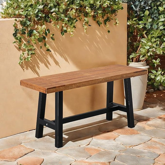 VINGLI Outdoor Bench with Metal Legs Rustic, Wood Dining Bench Indoor Outdoor Porch Benches for Yard Garden Dining (40in)