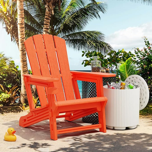 Adirondack Chair, Plastic Patio Chair Cup Holder Without Screws Install, Outdoor Chair 400 LBS Capacity, Weather Resistant for Garden Backyard Lawn Beach (Orange)