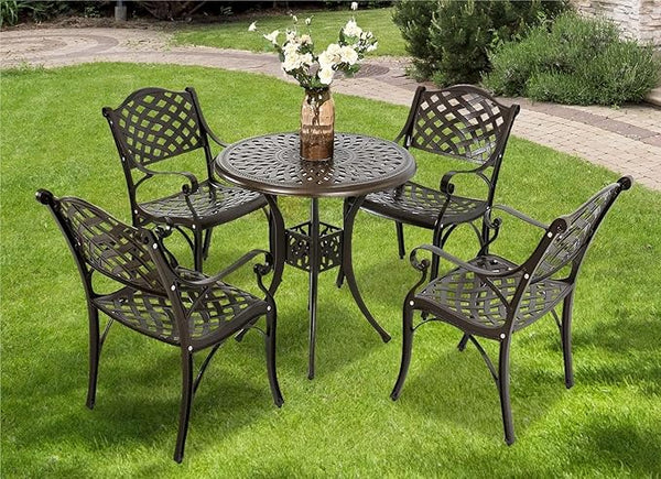 YUSING 5 Piece Patio Bistro Set,Cast Aluminum Antique Copper Outdoor Furniture Round Bar Height Dining Table and Swivel - Photo 1