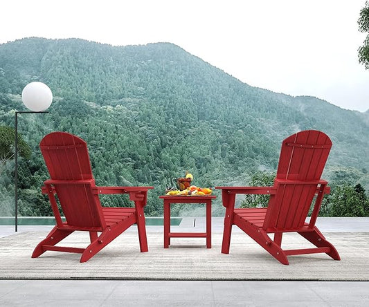 Folding Adirondack Chair Set of 2,Wooden Textured Fire Pit Chair with Cup Holder, Heavy All-Weather HDPE Plastic Outdoor Patio Chairs for Poolside Backyard Patio Outdoor Garden