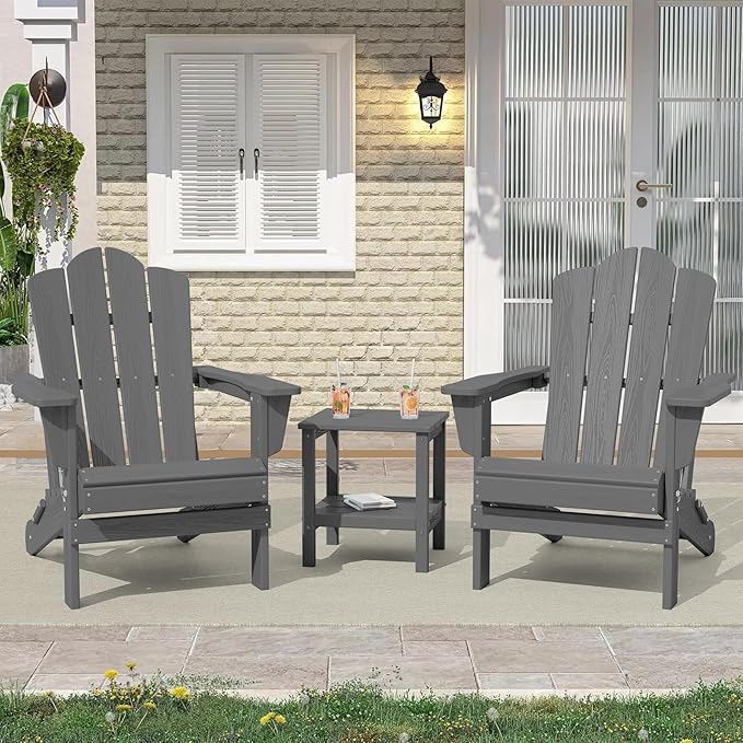 KINGYES Folding HDPE Adirondack Chairs Ottoman