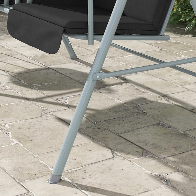 Outsunny 2 Person Porch Swing with Stand, Outdoor Swing with Canopy, Pivot Storage Table, 2 Cup Holders, Cushions for Patio, Backyard, Black