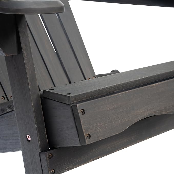 Folding Adirondack Chair, Outdoor Dark Gray Adirondack Chairs with Wood Texture, Acacia Wood Fire Pit Chairs, All Weather, for Deck Backyard Patio Outdoor Garden